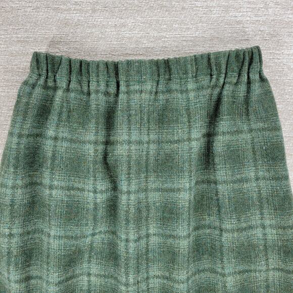 Vintage Handmade Wool Skirt Suit Green Plaid 2 Piece Set Elastic Waist Pockets - Picture 11 of 15